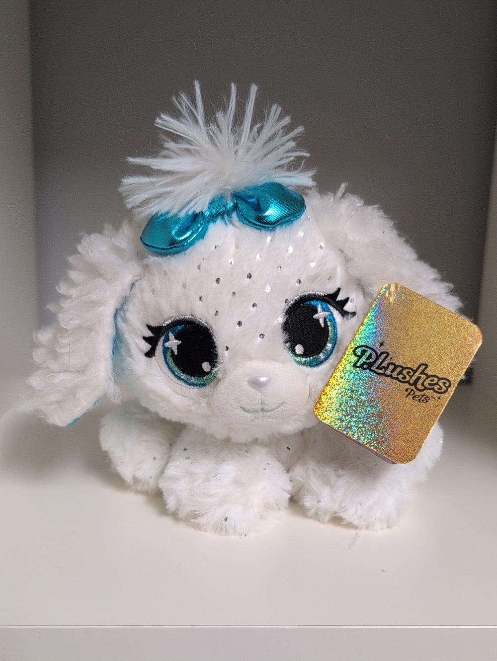 Gund P.Lushes Pets Bianca Blinds NWT New White Pup Blue Bow Eyes Ears